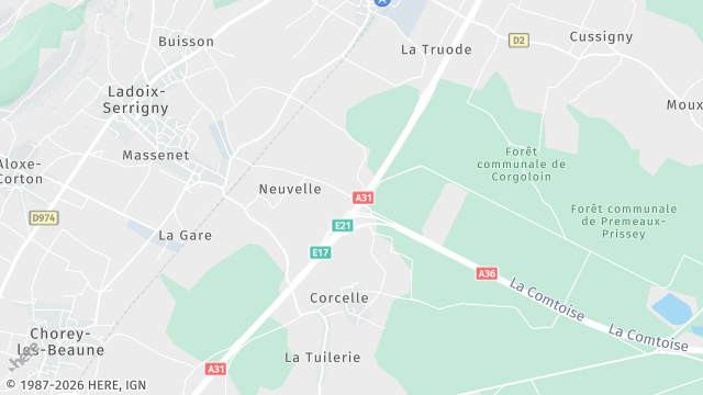 Carte de la zone d'intervention à Ladoix-Serrigny