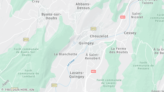 Carte de la zone d'intervention à Quingey