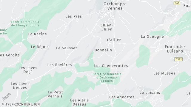 Carte de la zone d'intervention à Orchamps-Vennes