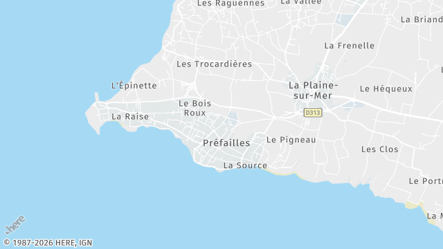 Carte de la zone d'intervention à Préfailles