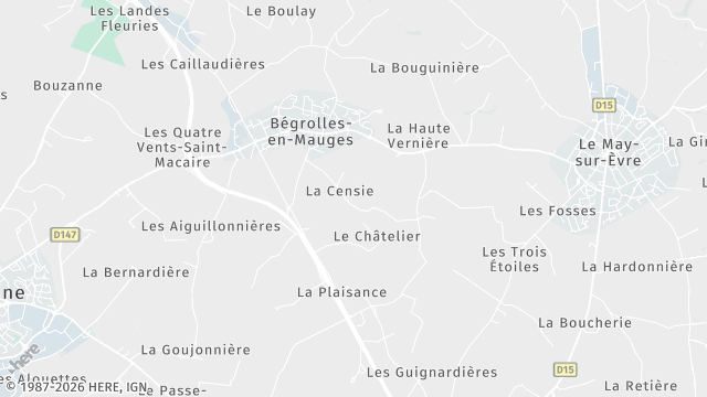 Carte de la zone d'intervention à Bégrolles-en-Mauges