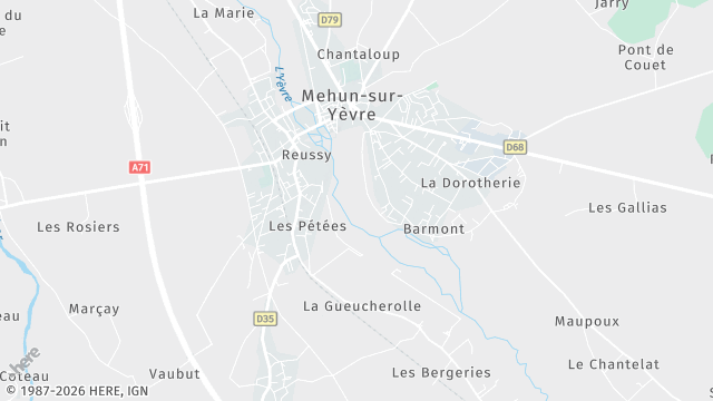 Carte de la zone d'intervention à Mehun-sur-Yèvre