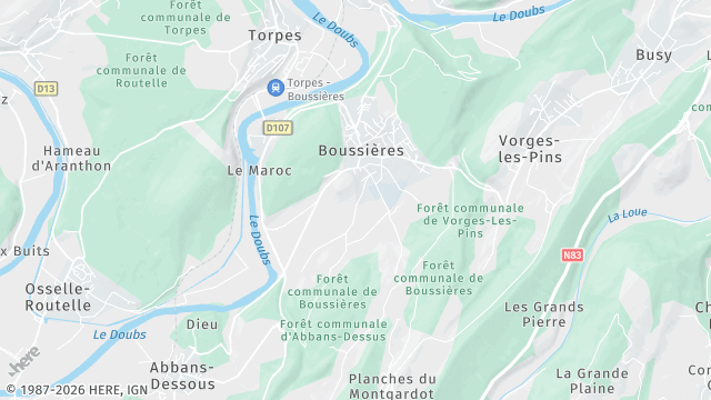 Carte de la zone d'intervention à Boussières