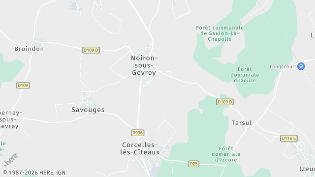 Carte de la zone d'intervention à Noiron-sous-Gevrey