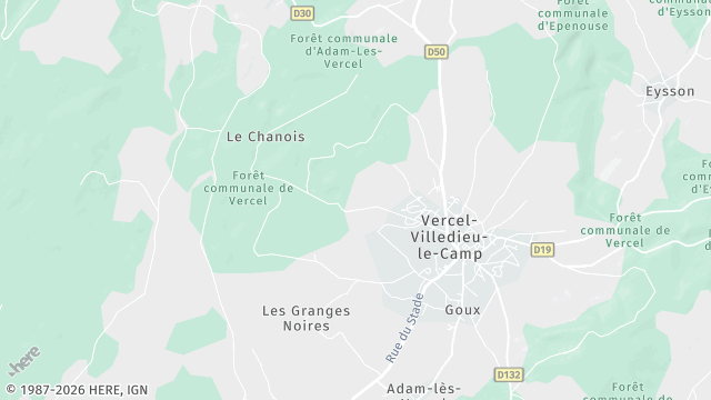 Carte de la zone d'intervention à Vercel-Villedieu-le-Camp