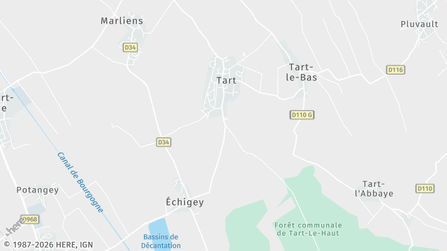 Carte de la zone d'intervention à Tart