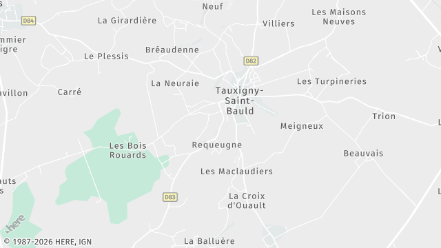 Carte de la zone d'intervention à Tauxigny-Saint-Bauld