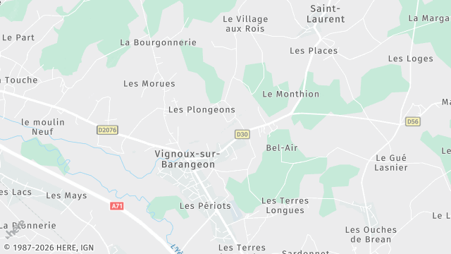 Carte de la zone d'intervention à Vignoux-sur-Barangeon