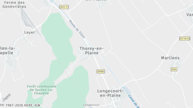 Carte de la zone d'intervention à Thorey-en-Plaine