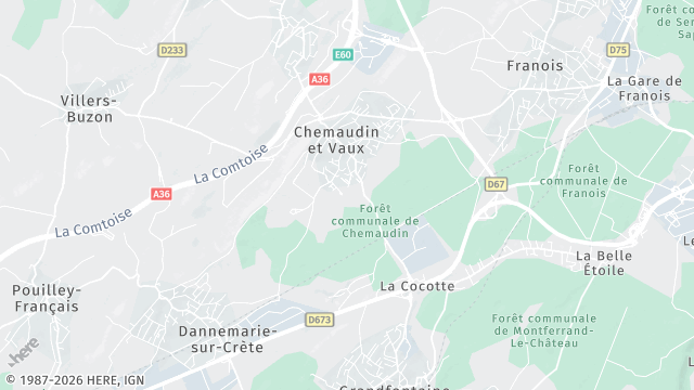 Carte de la zone d'intervention à Chemaudin et Vaux