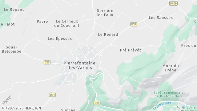 Carte de la zone d'intervention à Pierrefontaine-les-Varans