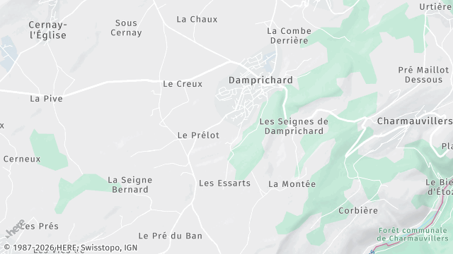 Carte de la zone d'intervention à Damprichard