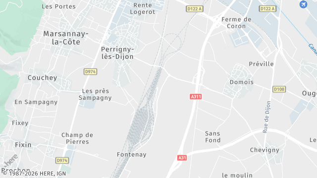 Carte de la zone d'intervention à Perrigny-lès-Dijon