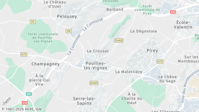 Carte de la zone d'intervention à Pouilley-les-Vignes