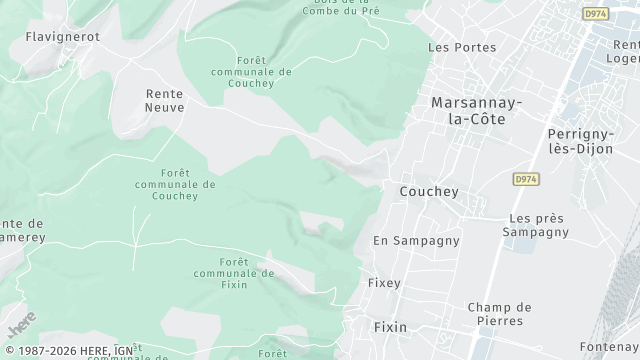 Carte de la zone d'intervention à Couchey