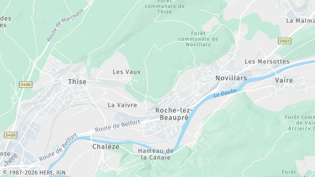Carte de la zone d'intervention à Roche-lez-Beaupré
