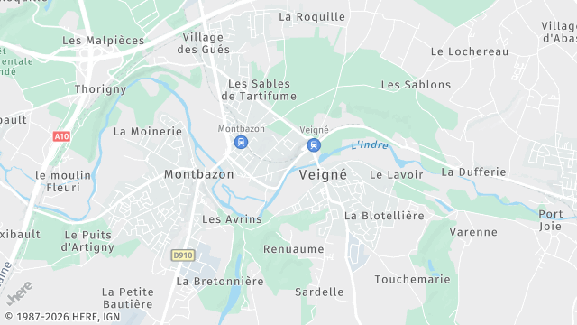 Carte de la zone d'intervention à Veigné