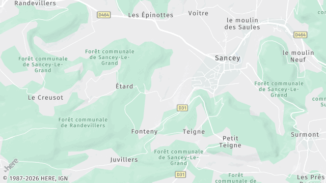 Carte de la zone d'intervention à Sancey