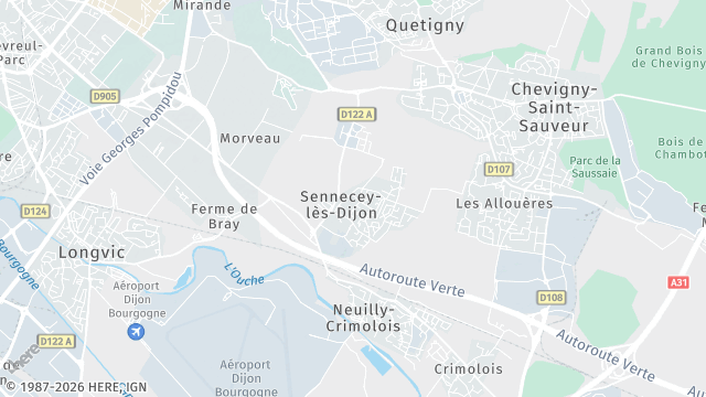 Carte de la zone d'intervention à Sennecey-lès-Dijon