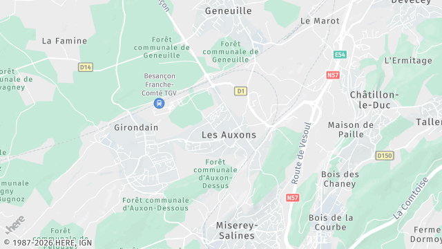 Carte de la zone d'intervention à Les Auxons