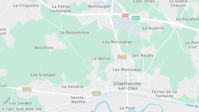 Carte de la zone d'intervention à Villefranche-sur-Cher