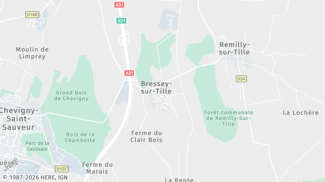 Carte de la zone d'intervention à Bressey-sur-Tille