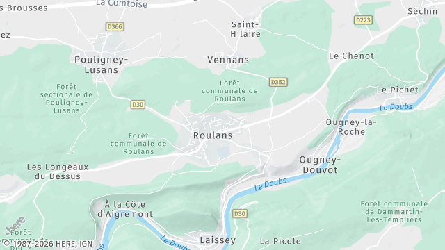 Carte de la zone d'intervention à Roulans