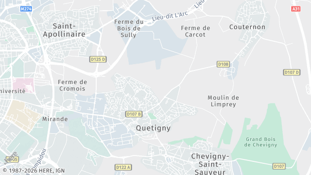 Carte de la zone d'intervention à Quetigny