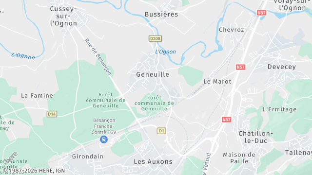 Carte de la zone d'intervention à Geneuille