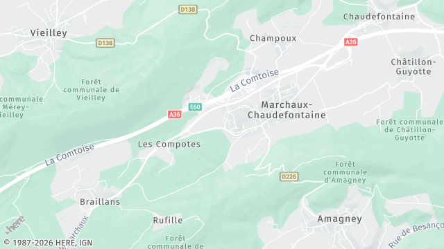 Carte de la zone d'intervention à Marchaux-Chaudefontaine