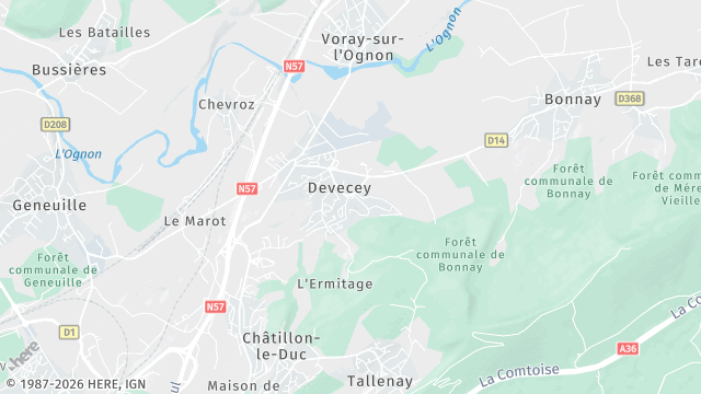 Carte de la zone d'intervention à Devecey