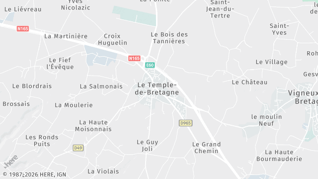 Carte de la zone d'intervention à Le Temple-de-Bretagne