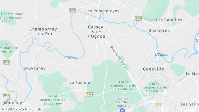 Carte de la zone d'intervention à Cussey-sur-l'Ognon