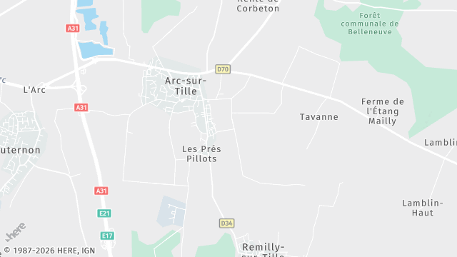 Carte de la zone d'intervention à Arc-sur-Tille