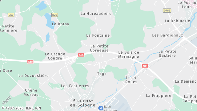 Carte de la zone d'intervention à Pruniers-en-Sologne