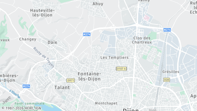 Carte de la zone d'intervention à Fontaine-lès-Dijon