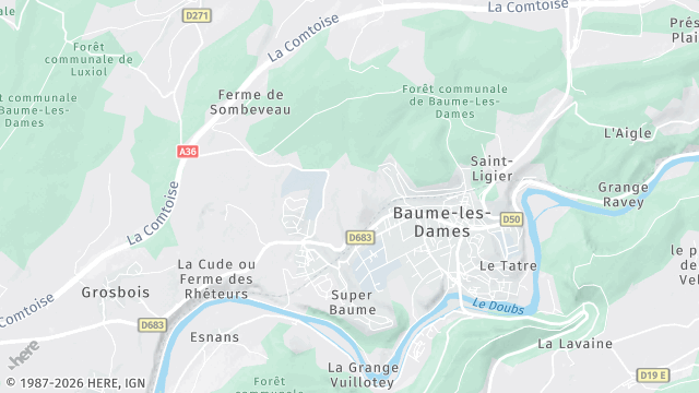 Carte de la zone d'intervention à Baume-les-Dames