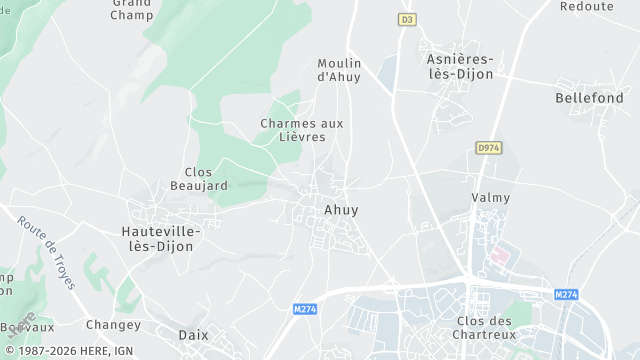 Carte de la zone d'intervention à Ahuy