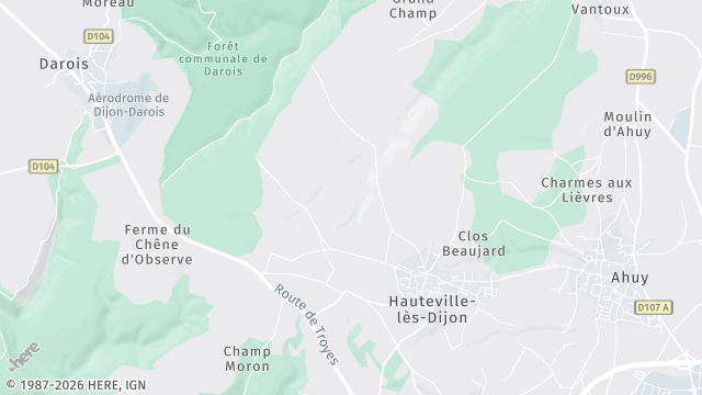 Carte de la zone d'intervention à Hauteville-lès-Dijon