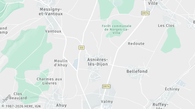 Carte de la zone d'intervention à Asnières-lès-Dijon
