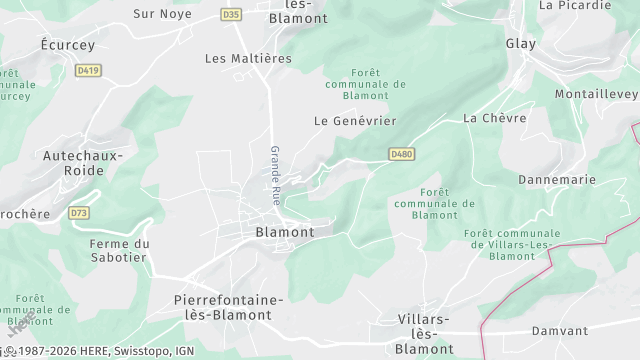 Carte de la zone d'intervention à Blamont