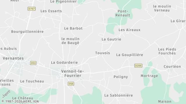 Carte de la zone d'intervention à Vernoil-le-Fourrier