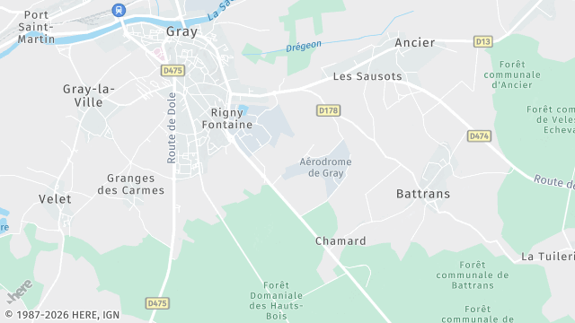 Carte de la zone d'intervention à Gray