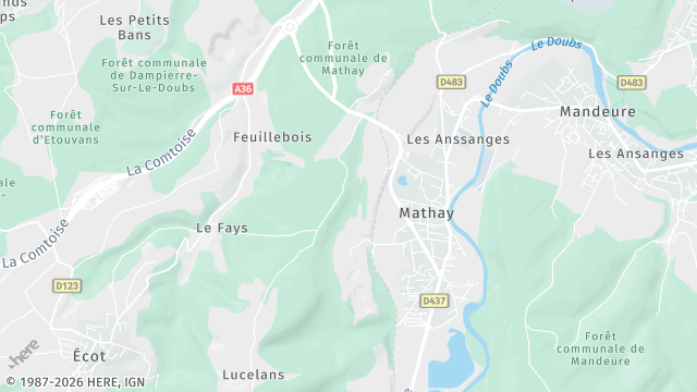 Carte de la zone d'intervention à Mathay