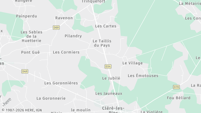 Carte de la zone d'intervention à Cléré-les-Pins