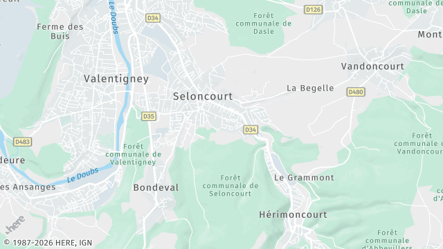Carte de la zone d'intervention à Seloncourt