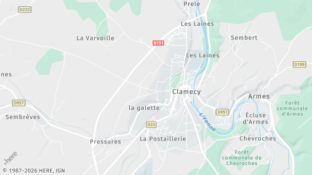 Carte de la zone d'intervention à Clamecy