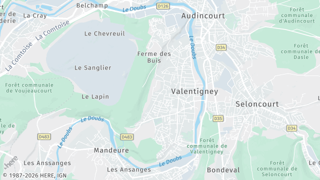 Carte de la zone d'intervention à Valentigney