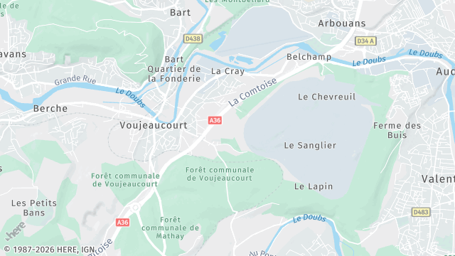 Carte de la zone d'intervention à Voujeaucourt