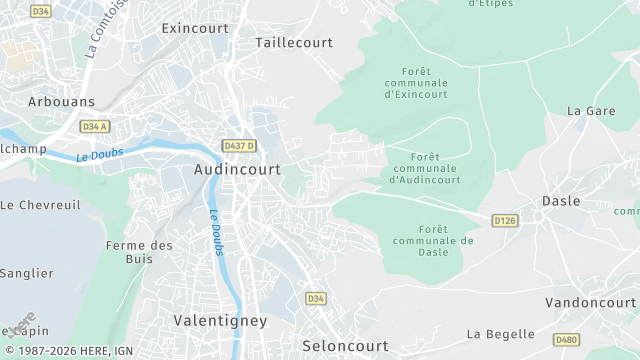 Carte de la zone d'intervention à Audincourt